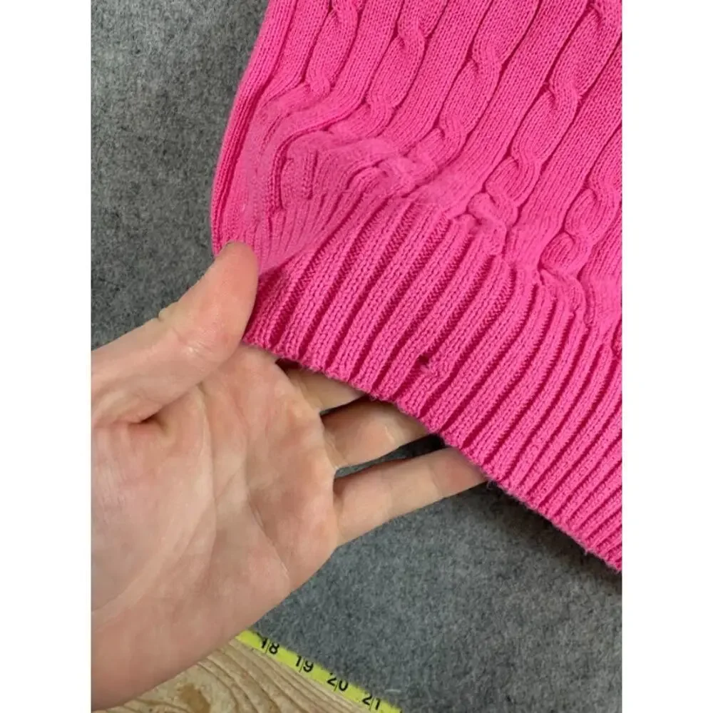 Polo Ralph Lauren Sweater Womens Medium Pink Crewneck Cable Knit Pony Preppy Y2K - Picture 6 of 8